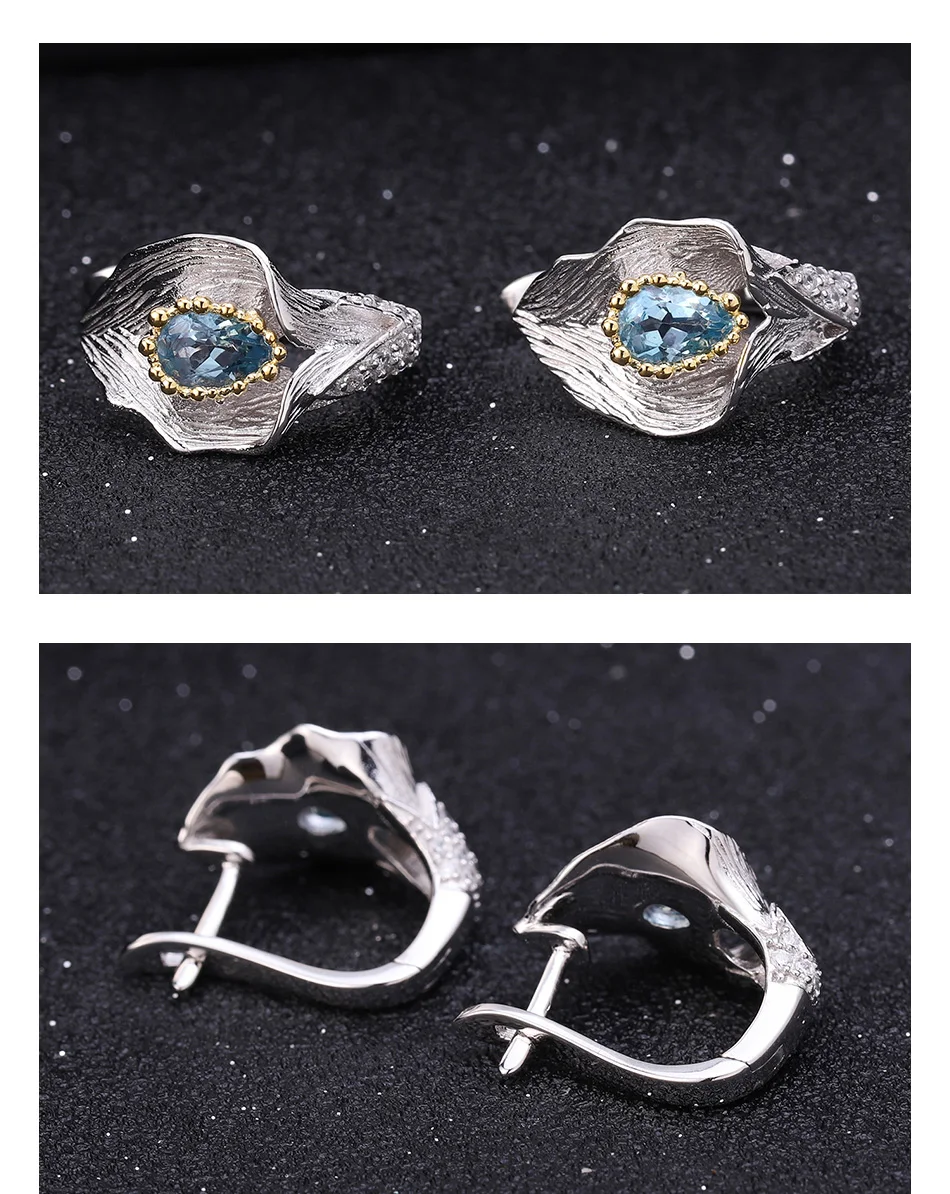 Балетные наборы для женщин, 3.02Ct, натуральный Швейцарский Голубой Топаз, 925 пробы, серебро, ручная работа, Калла, лилия, кольцо, серьги, ювелирные наборы для женщин, вечерние
