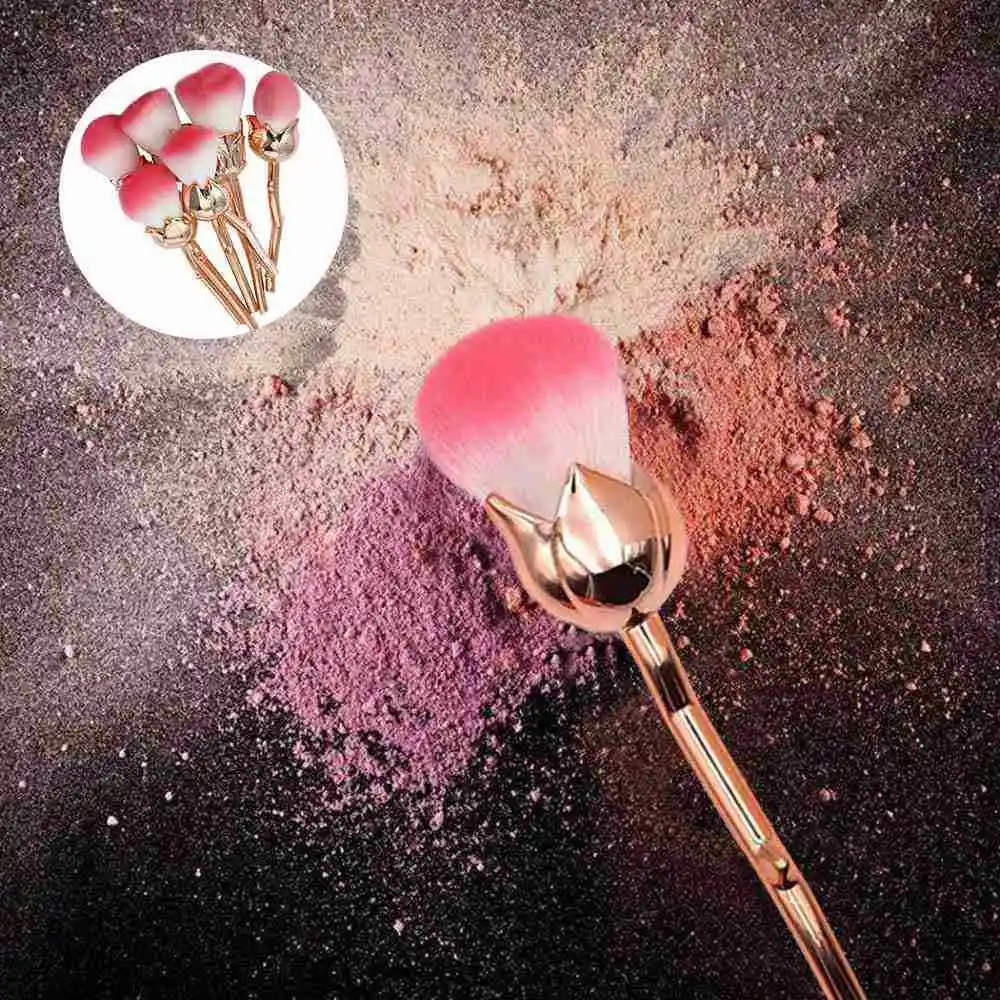 6 Pcs Pretty Rose Flower Creative Shaped Makeup Brushes Set Cosmetic Powders Face Tool Blush Brush | Красота и здоровье