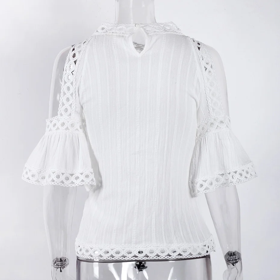Кружевная блузка с холодным плечом белая модная 2018 летние топы в Корейском стиле