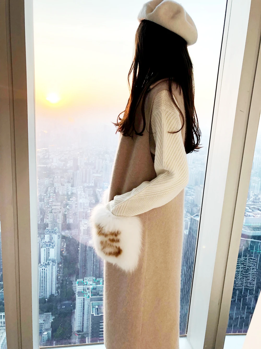 Women Mink Cashmere Gilet Real Fox Fur Pocket Vest High Quality Turn Down Collar Fashion Long Elegant Female Vests | Женская одежда
