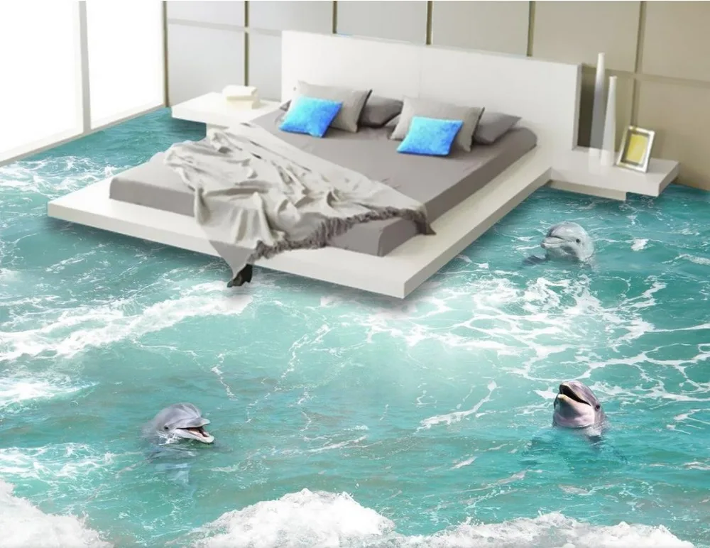 Настенная Наклейка с изображением пляжного пола Дельфина ПВХ самоклеящаяся