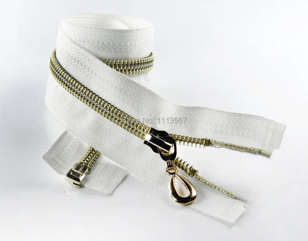 

50pcs Wholesale Nylon Open-End Metal Zipper Gold Zipper Pullers for Sewing 60cm Z50