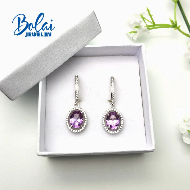 Bolaijewelry 925 серебряная серьга овальной формы 7*9 мм драгоценный камень для изменения цвета элегантный дизайн
