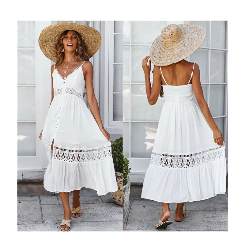 New 2019 Hot Women Summer Maxi Dress Sexy Boho Long Evening Party Beach Solid Loose SleevelessWhite Sundress | Женская одежда