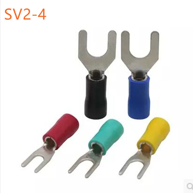 100 шт. SV2-4 AWG16-14 5 Коло изолированный Лопата клеммный блок разъем Электрический Furcate предварительно Изолированный конец вилка обжимной кабель провода