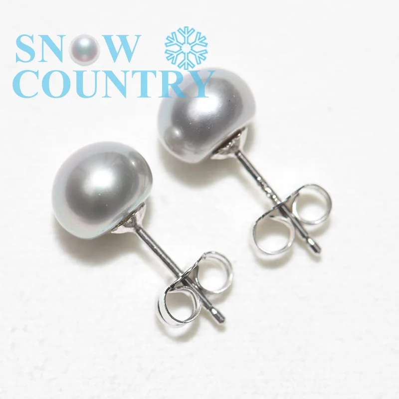 SNOW COUNTRY 2018 New 7-8mm Genuine Freshwater Pear Stud Earrings Fashion Jewelry Silver for Women With Gift Box Free Shipping | Украшения