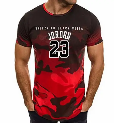 Новая летняя Горячая Jordan 23 с буквенным принтом Мужская камуфляжная футболка для фитнеса топ с короткими рукавами Спортивная футболка - Цвет: red Camouflage
