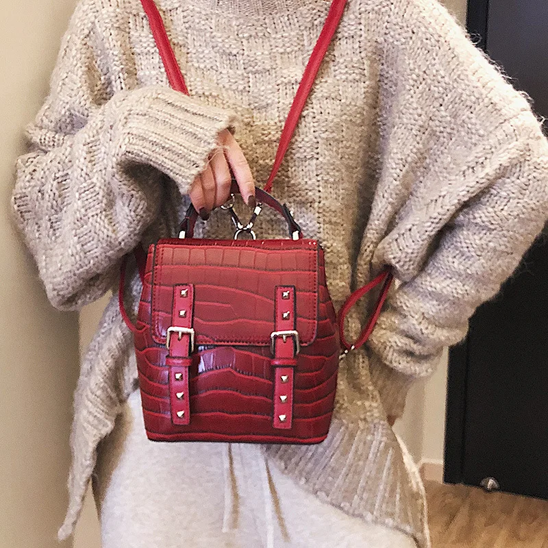 Crocodile women backpack new fashion casual pu leather luxury Teenage for girls ladies travel backpacks small 6N123 | Багаж и сумки
