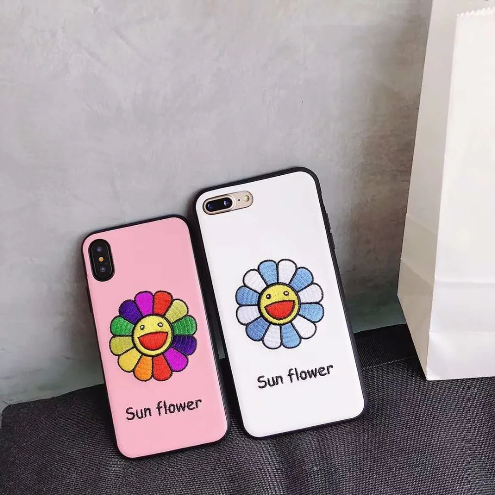 Embroidered sunflower for iPhone 6 6s 7 8 plus phone case x xs xr xsmax back cover |
