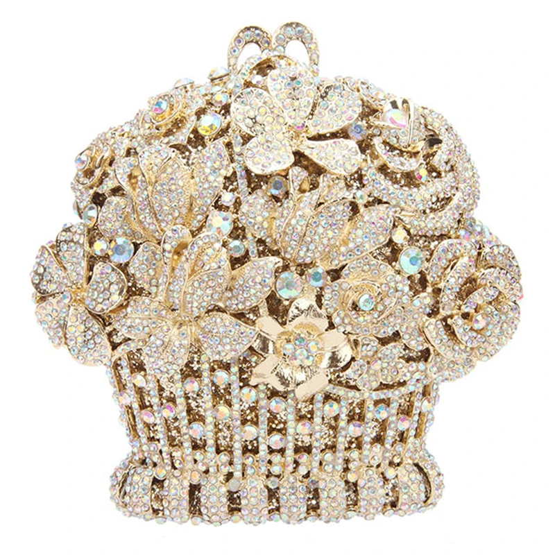 Luxo de Ouro Prata de Metal Bolsa de Embreagem de Cristal Mulheres de Diamante Festa à Noite Bolsas de Senhora Mini Multi Cor Ombro Bolsa – Oco Out