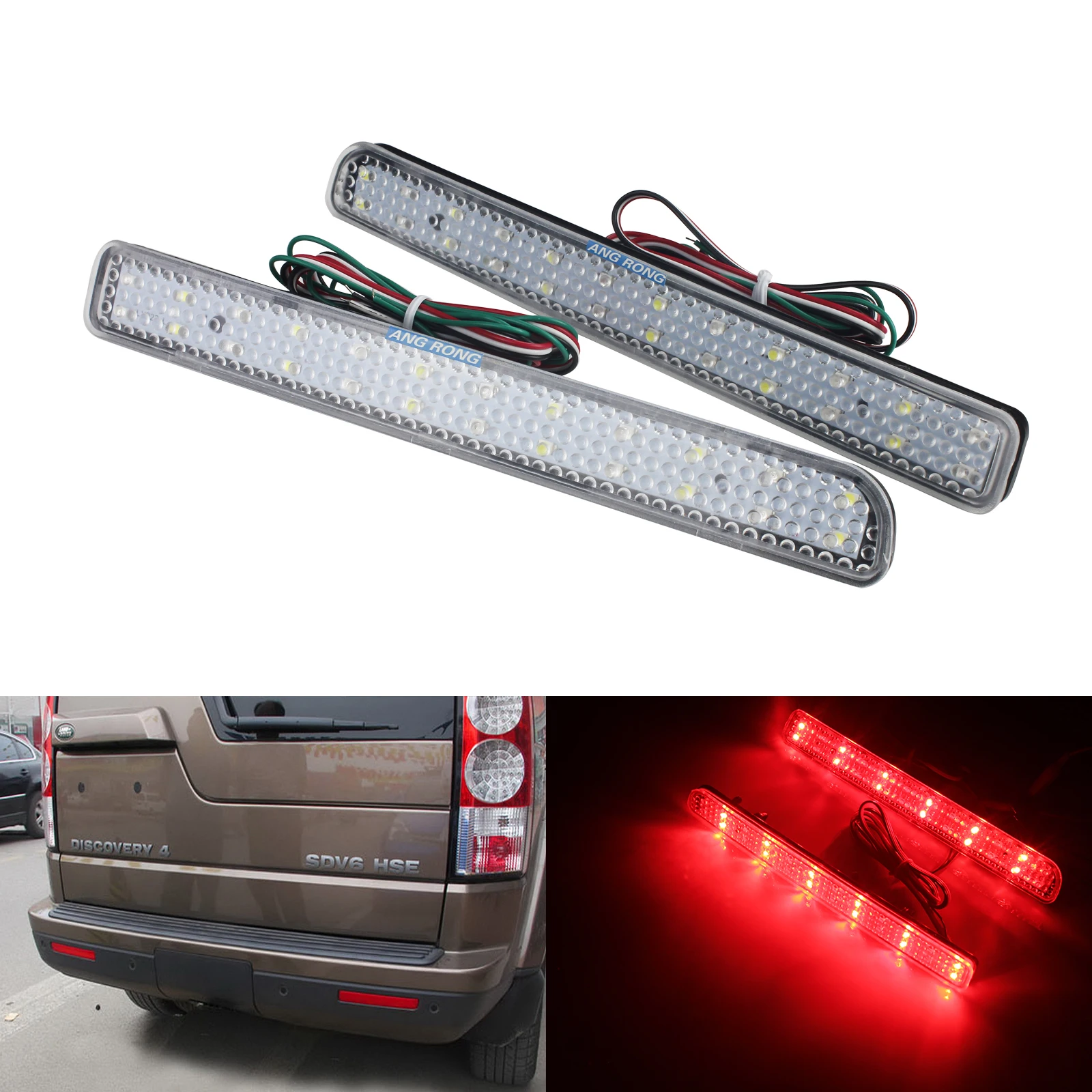 

ANGRONG Red & White LED Rear Bumper Reflector Brake Stop Fog Light For Discovery 3 4 LR3 LR4