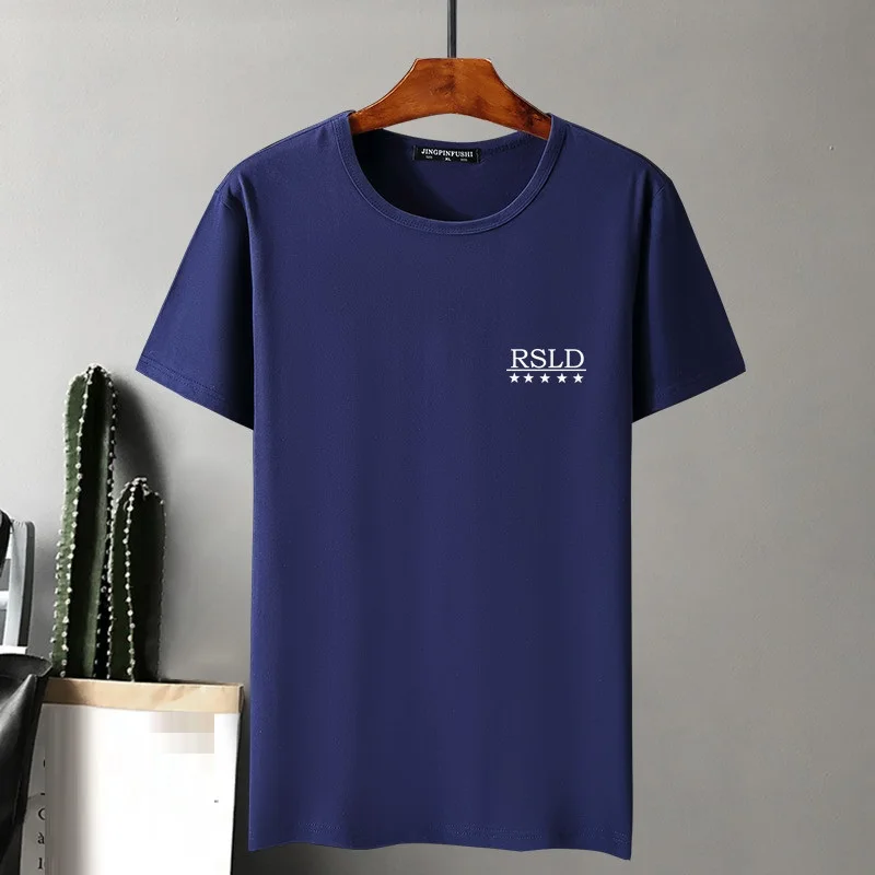 NAVY BLUE MFERLIER/летние футболки с короткими рукавами 8XL темно-синие однотонные простые кофточки больших размеров 6XL 7XL мужская футболка из хлопка черного цвета - Цвет: NAVY BLUE