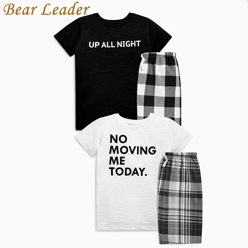 Bear Leader/комплекты одежды для мальчиков, новые летние популярные Черно-белые комплекты из футболки с надписью+ клетчатые штаны, лидер продаж, для детей 3-7 лет