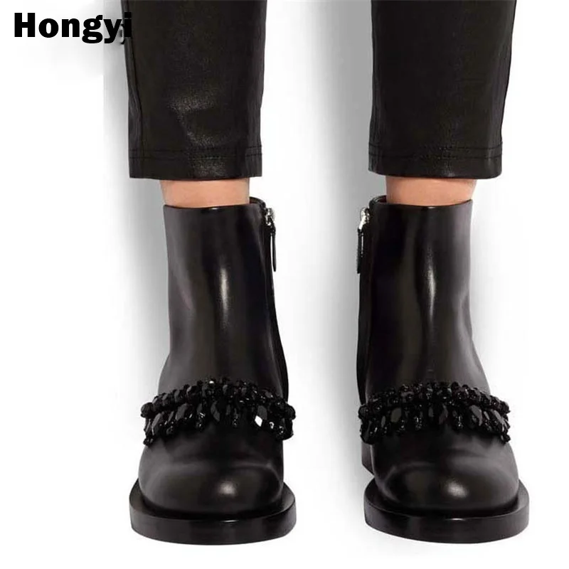 

Hot Sale boots women round toe winter boots side zip crystal platform boots Low heeled ankle boots for women shoes