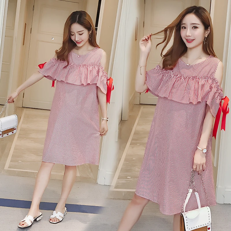 Одежда для беременных модное летнее Новое поступление ажурное Полосатое синее