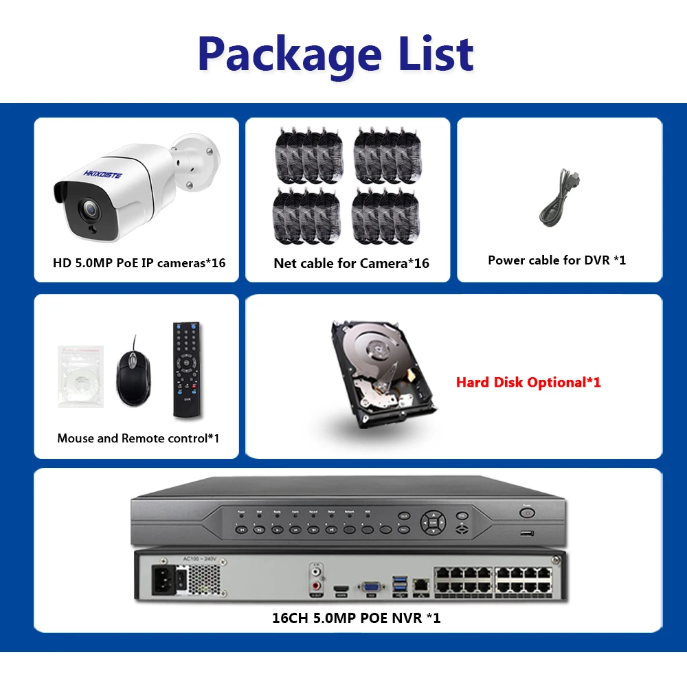 H.265 POE CCTV камера система безопасности NVR 16CH Full HD 4K 5MP комплект подключи и играй для наружного наблюдения IP камера комплект POE оборудование
