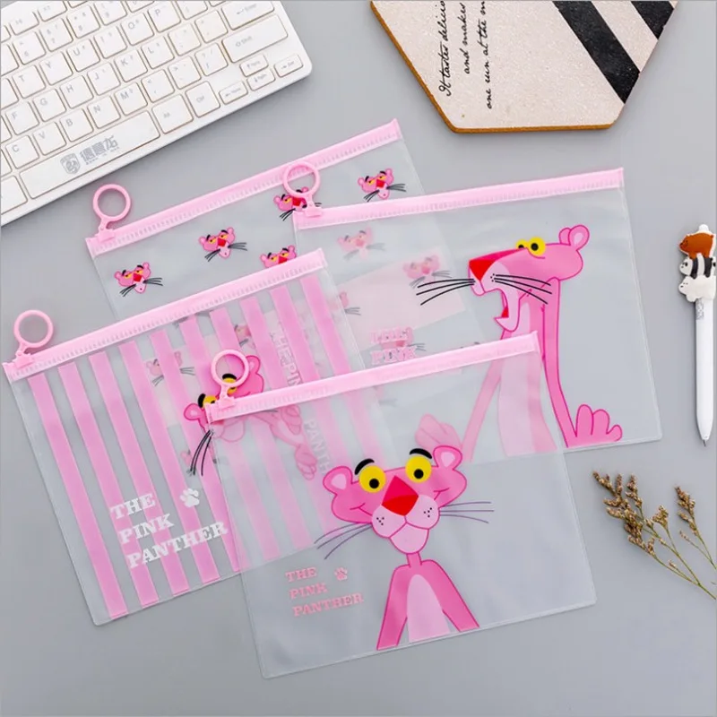 

1 pcs Pink Leopard New cute teen heart ring document bag transparent student plastic pencil Information Bag office stationery
