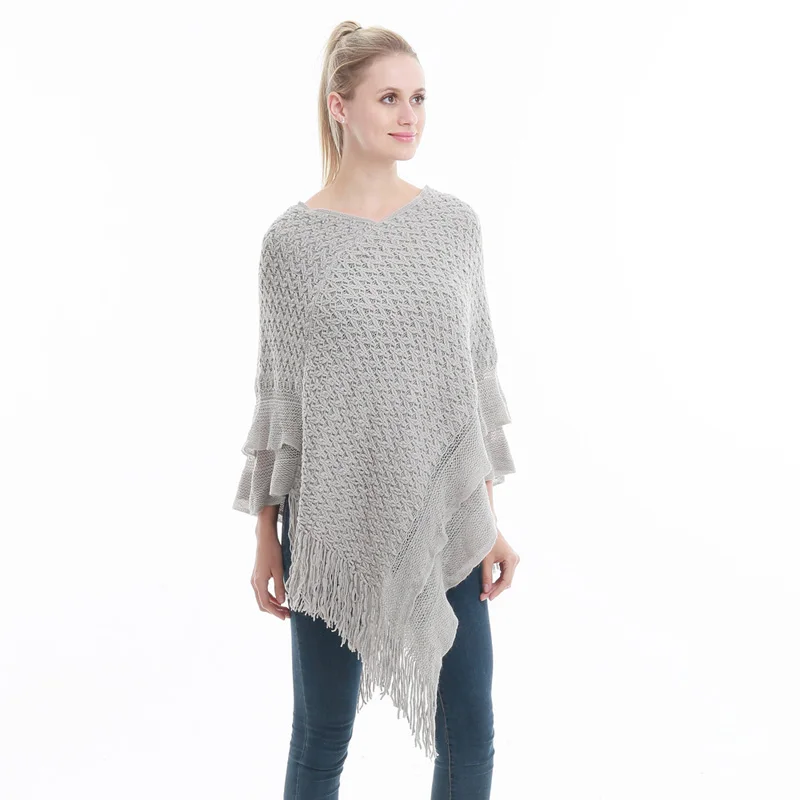 LERFEY женское пончо Свитера Осень накидки Свободный вязаный свитер с рукавами