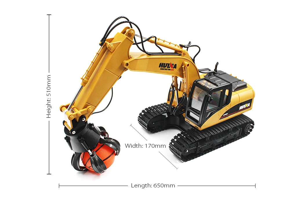 

HUINA 1571 RC Alloy Ball Grabber Engineering Truck 2.4G RTR 680-degree Rotation/Movable Stick Boom Claw/LED Light RC Car