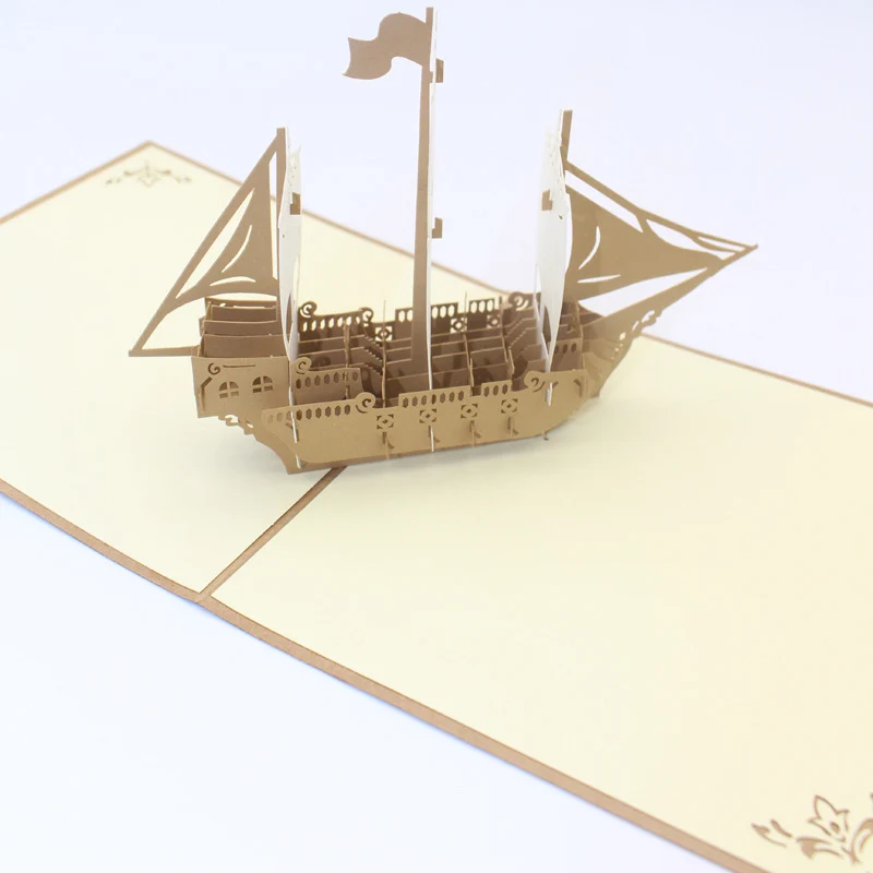 3D лазерная резка ручная работа резьба Золотая парусная лодка бумага приглашения