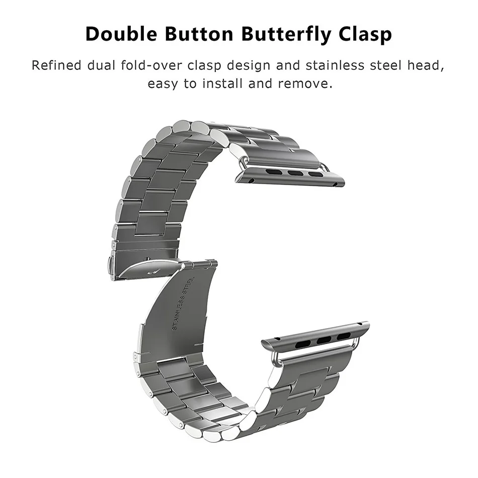 Браслет из нержавеющей стали с металлической пряжкой ремешок для Apple Watch 44 мм 40