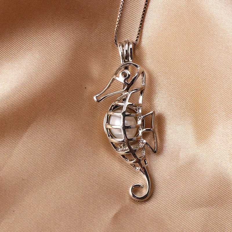 Pearl Cage Pendant Necklace Natural Fashion Jewelry 925 Sterling Silver For Women Punk Seahorse Pendants | Украшения и аксессуары