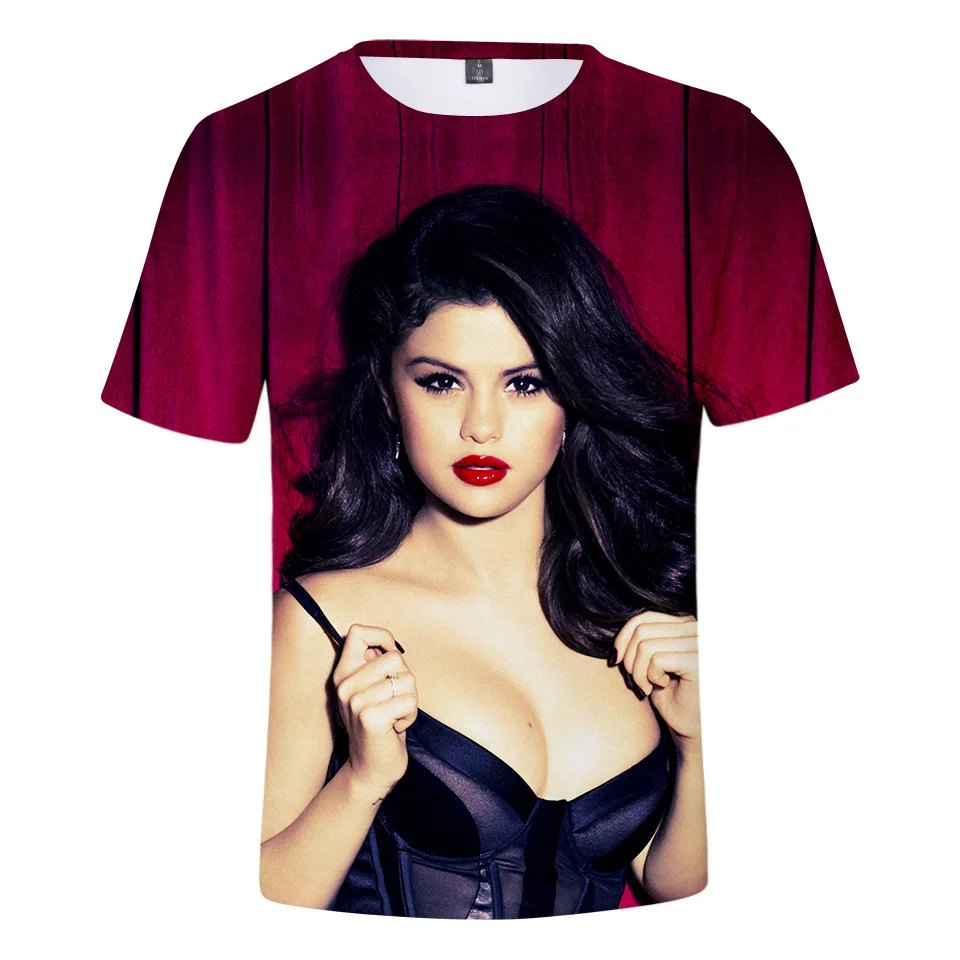 Новая мода пары мужчин женщин унисекс Selena Gomez Забавные футболки 3D Принт без кепки