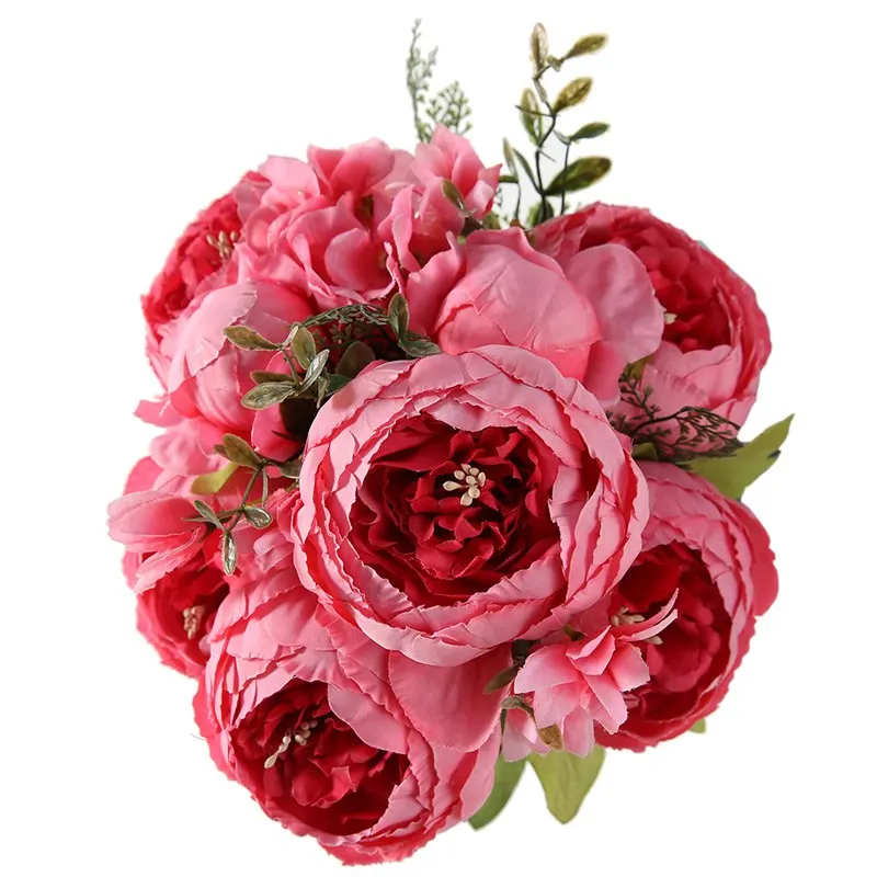 style 3 light red Luyue 13 филиал/Букет Искусственные цветы Пион яркие Флорес искусственный шелк роза Свадебный декор венок железа дома - Цвет: style 3 light red