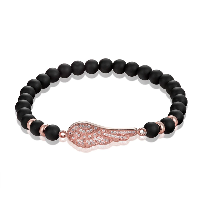 Rose gold Дизайн модный натуральный камень браслет леди случайный Шарм 6 мм бусины браслет 4 цвета бопулярные крылья подарочные браслеты и ювелирные изделия - Окраска металла: Rose gold
