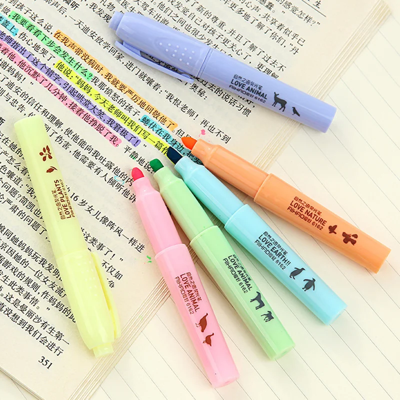 

36 pcs/Lot Nature animal color highlighter pen Mini Fluorescent markers liner pens Stationery Office School supplies A6949