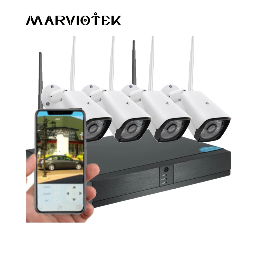 Комплект камер видеонаблюдения 4 канала IP Wi-Fi NVR ночное видение беспроводная |
