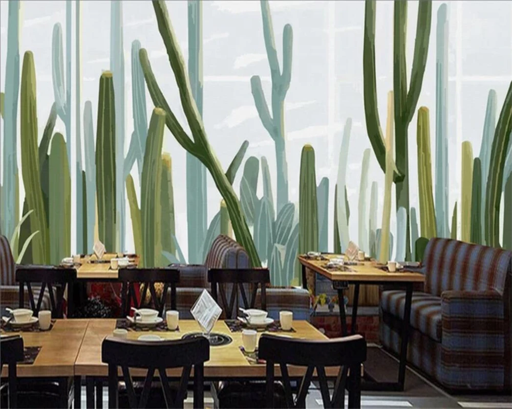 beibehang Custom wallpaper 3d hand-painted cactus Western European style TV background wall paper living room bedroom mural |