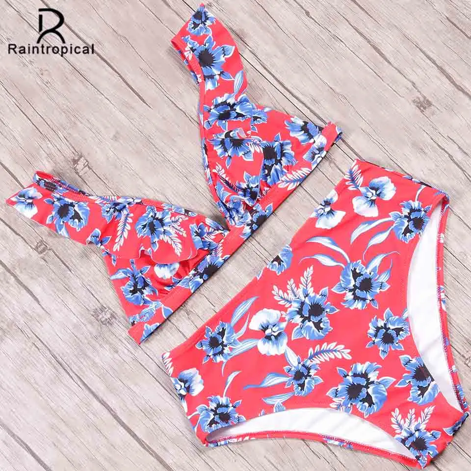 Женский купальник бикини с высокой талией Raintropical пляжная одежда принтом