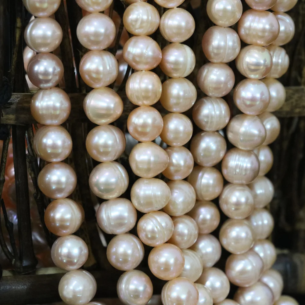 

European natural fashion orange freshwater pearl nearround 9-10mm fit weddings party diy jewelry making loose beads 15inch B1378