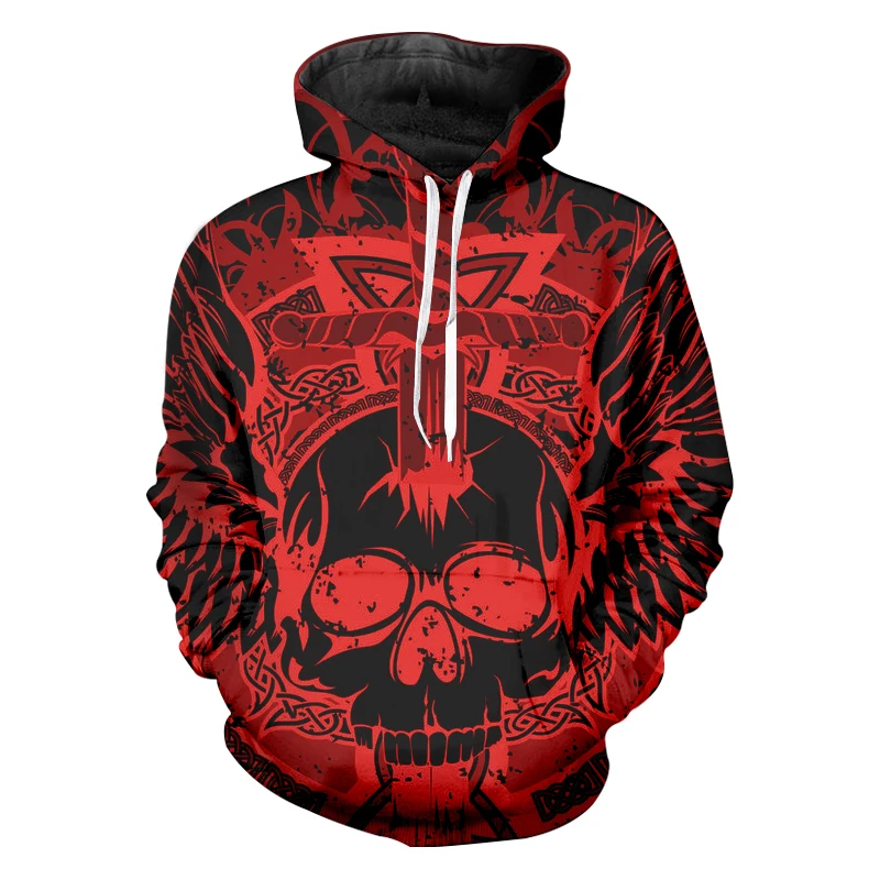 CJLM Men Hoodies 2018 Harajuku Spring Regular Loose Thin Pullovers 3d Print Red Skull Hoodie Sweatshirt Leisure Sportwear Coats | Мужская