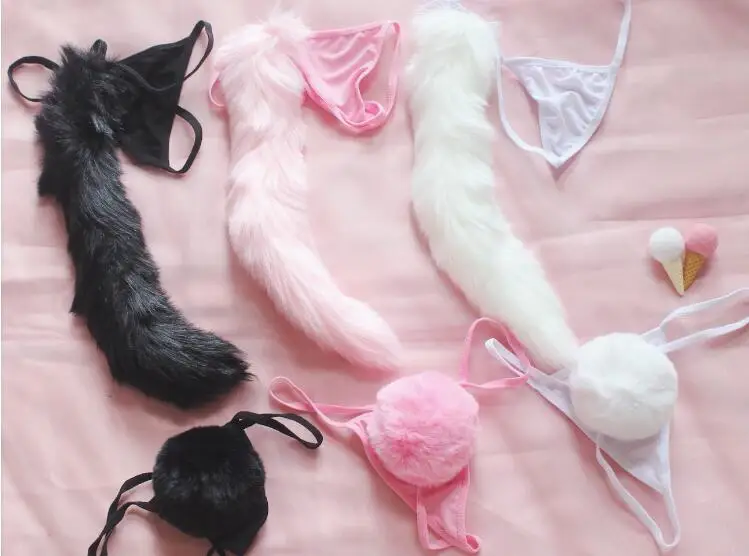 Сексуальное нижнее белье с лисьим хвостом для женщин кружевные трусики