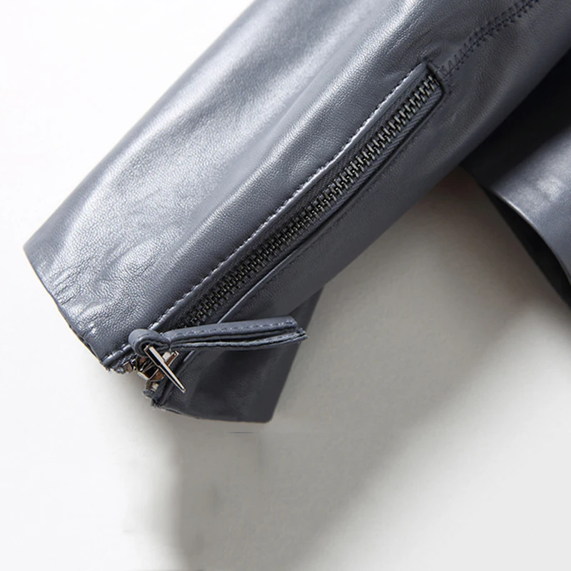 New Design Harajuku Genuine Leather Jackets Women O-Neck Zipper Motorcycle Real Leather Jacket Coats Fashion Big Pockets Short