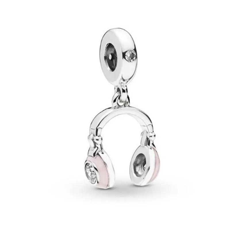 Fit Pandora браслет кулон в форме наушников очарование сердце украшенный розовый