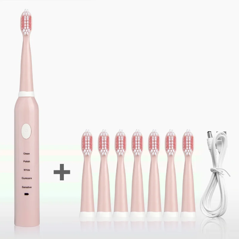 pink 8 head Перезаряжаемая электрическая зубная щетка сильный Мощность акустической волновая зубная щетка 2 цвета дополнительно IPX7 водостойкая зубная щетка - Цвет: pink 8 head
