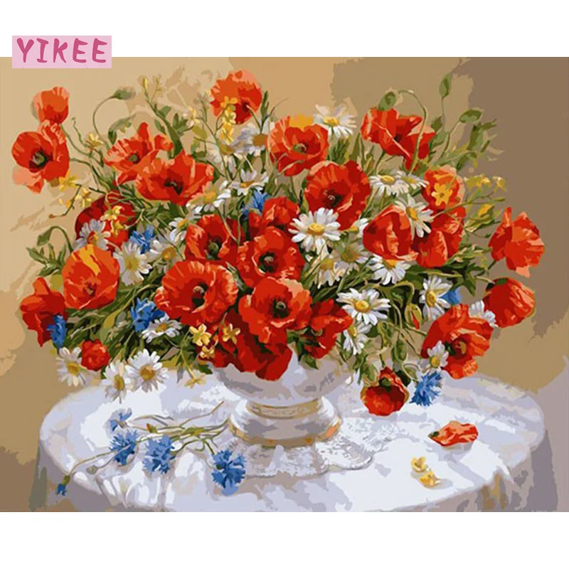 

paint by numbers for adults,Red flower,painting by numbers for home decoration