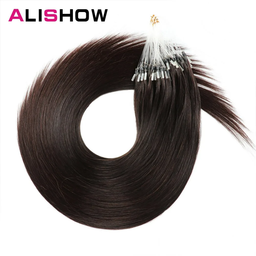 Прямые волосы Alishow на микро кольцах 1 г/локон 50 г/упак. Человеческие волосы remy с микро-бусинами, прямые волосы для наращивания