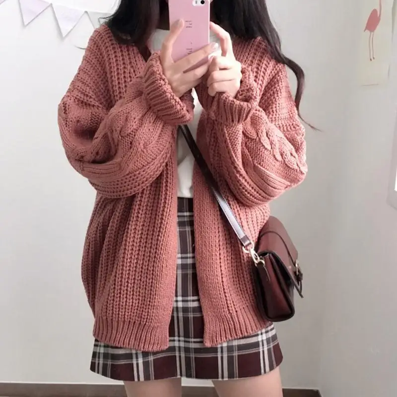 Wholesale 2018 New Style Knitted Sweater Female Long Sleeve Loose Han Van Solid Color Lazy Wind Temperament Cardigan Coat Autumn |