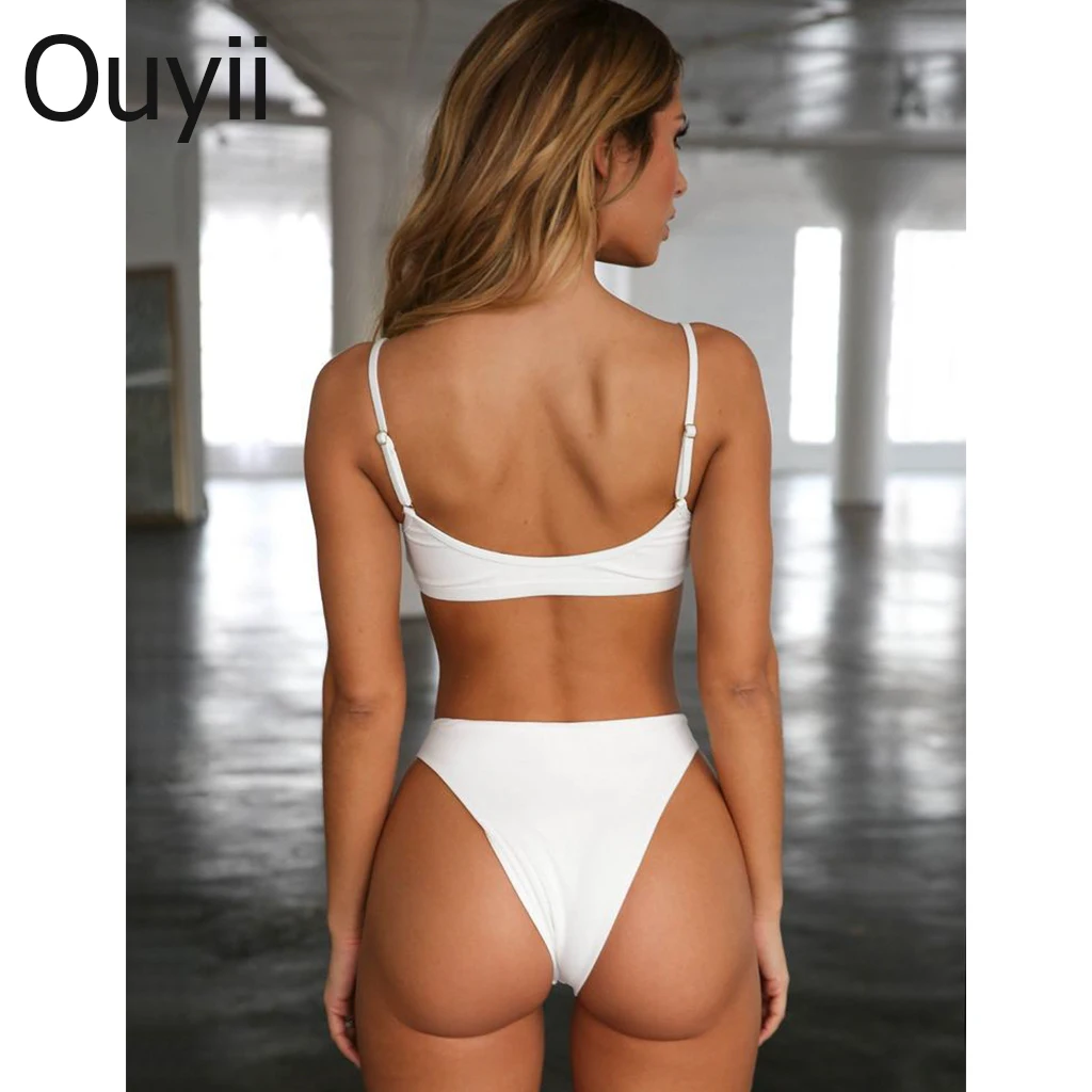 Sexy Bikini Solid Color Swimwear Hard Bag Women's Sling Low Waist Swimsuit Set Gathered |