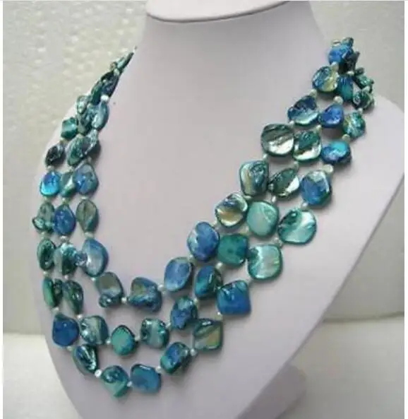 Красивые 3 ряда белый пресноводный жемчуг синий Мать shell ожерелье 18 20&quot|Цепочки| |