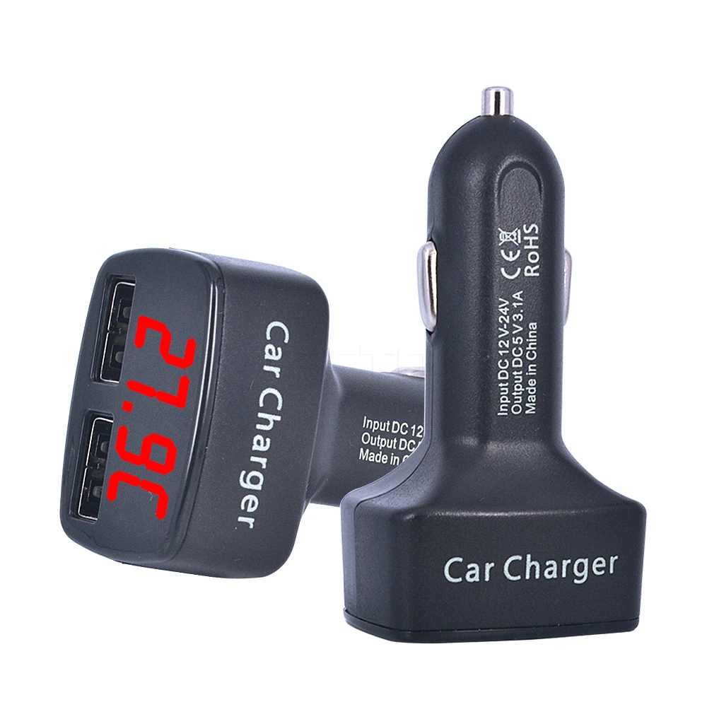 Автомобильное зарядное устройство 4 в 1 с двумя USB портами и светодиодный