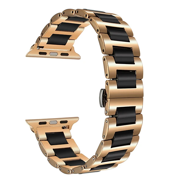 Ремешок из керамики и нержавеющей стали для iWatch Apple Watch 38 мм 40 мм 42 мм 44 мм серия 5 4 3 2 1 ремешок на запястье браслет - Цвет ремешка: Black Rose Gold