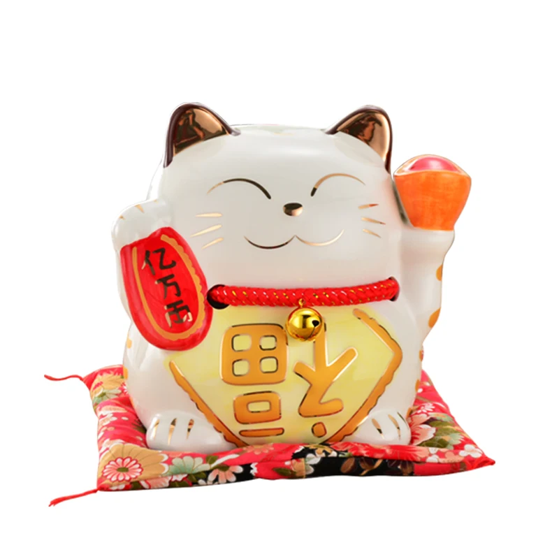 10 Inches Lucky Cat Piggy Bank Fortune Cat Feng Shui Craft Maneki Neko Ceramic Cat Money Box Home Decoration Accessories R1955