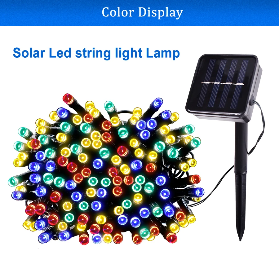 Светодиодный светильник на солнечной батарее 200led 22 м и 100led 12 м, Рождественский сад, вечерние, свадебные украшения, светильник ing RGB, красочный светильник s