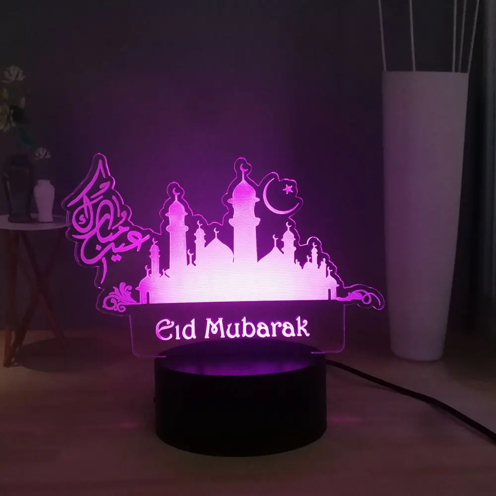 Ramadan-3 Горячая ислам Рамадан 3D оптическая лампа USB пульт дистанционного управления многоцветный светодиодный ночник для спальни для детей домашний декор для друзей подарок на праздник - Испускаемый цвет: Ramadan-3