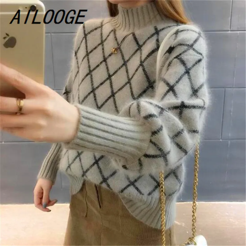 

AILOOGE fashion 2018 women turtleneck female cashmere sweater vintage pullover fashions woman women's sweater female cashmere